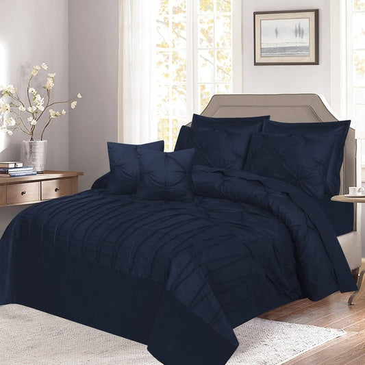 V Pin Tuck Imperial Navy Blue - Bed Set (Luxury) - Windsorlino.com