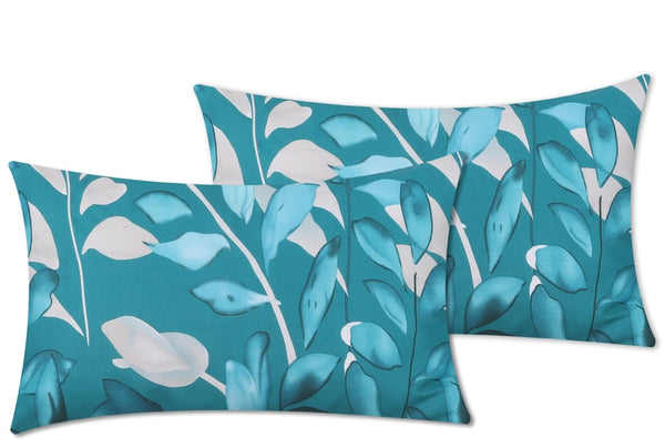 Teal Leaves-Pack of 2 Pillow Cases