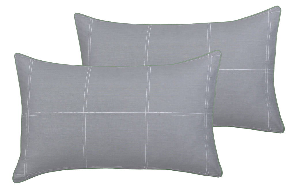 Green Piping-Pack of 2 Pillow Cases