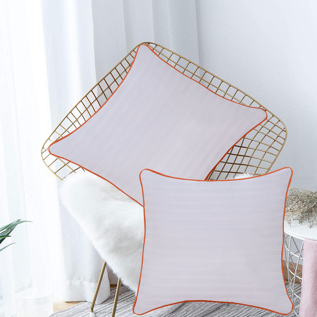 White Stripes (Orange Piping)-Cushion Covers Pack of Two