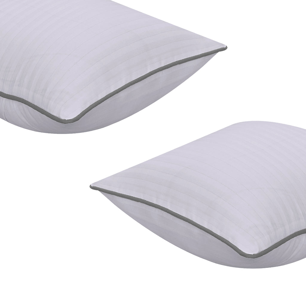 White Stripes (Grey Piping)-Cushion Covers Pack of Two