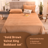 Gold Brown Velvet-Luxury Bed Sheet Set