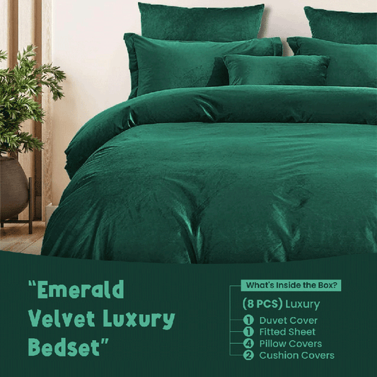 Emerald Velvet-Bed Set 8 Pcs (Luxury)