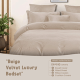 Beige Velvet-Bed Set 8 Pcs (Luxury)