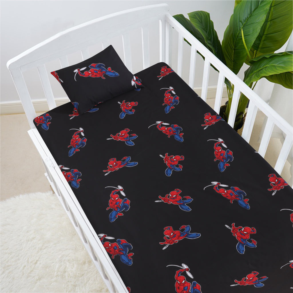 Black Spiderman-Cot/Crib Bed Sheet Set