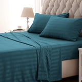 Teal Stripe Satin-Bed Sheet Set