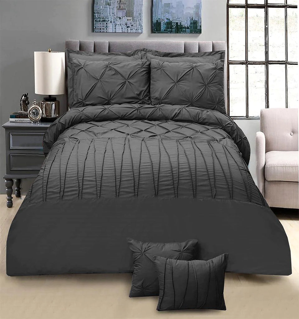 V Pin Tuck Imperial Charcoal Grey-Bed Set (Luxury)