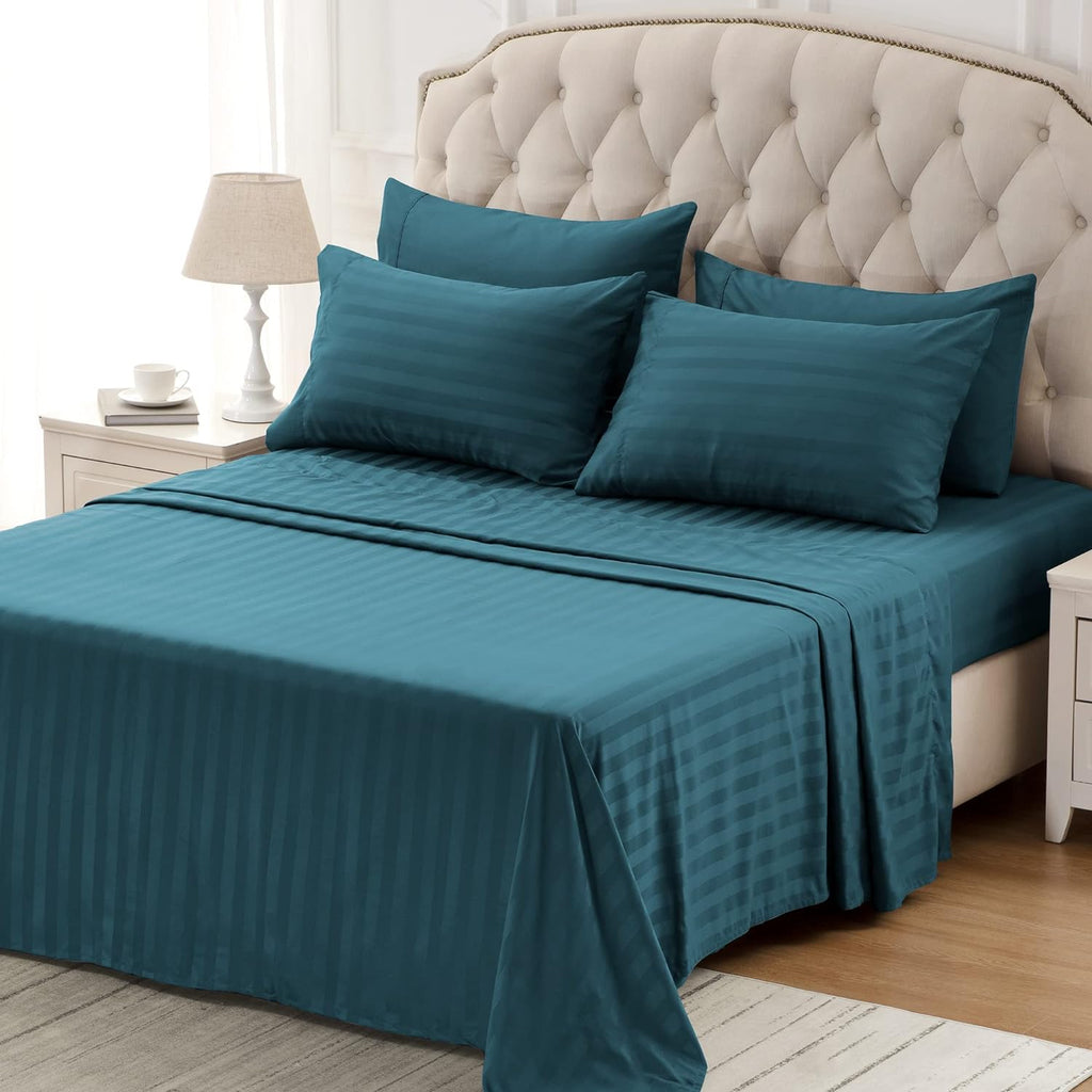 Teal Stripe-Bed Set 6 Pcs (Luxury)