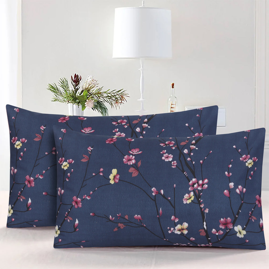 Floral Navy-Pack of 2 Pillow Cases