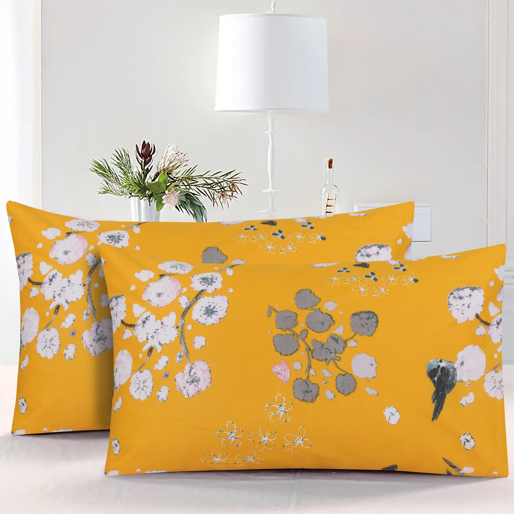 Ochre Floral-Pack of 2 Pillow Cases