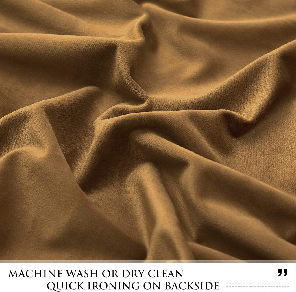 Gold Brown-Velvet Window Curtains (Ultra Soft)