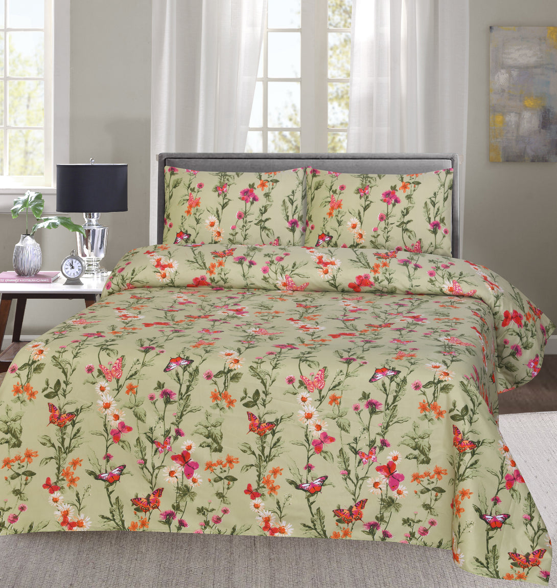 offwhite multi floral cotton bed sheet design in pakistan