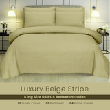 Beige Stripe-Bed Set 6 Pcs (Luxury)