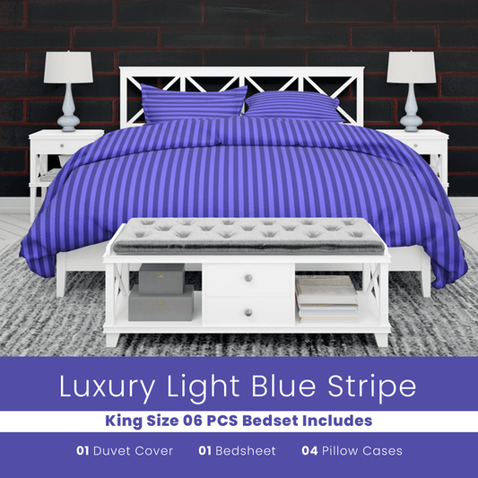 Light Blue Stripe - Bed Set 6 Pcs (Luxury)
