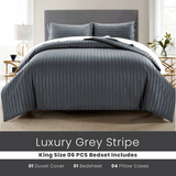 Grey Stripe-Bed Set 6 Pcs (Luxury)