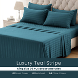 Teal Stripe-Bed Set 6 Pcs (Luxury)