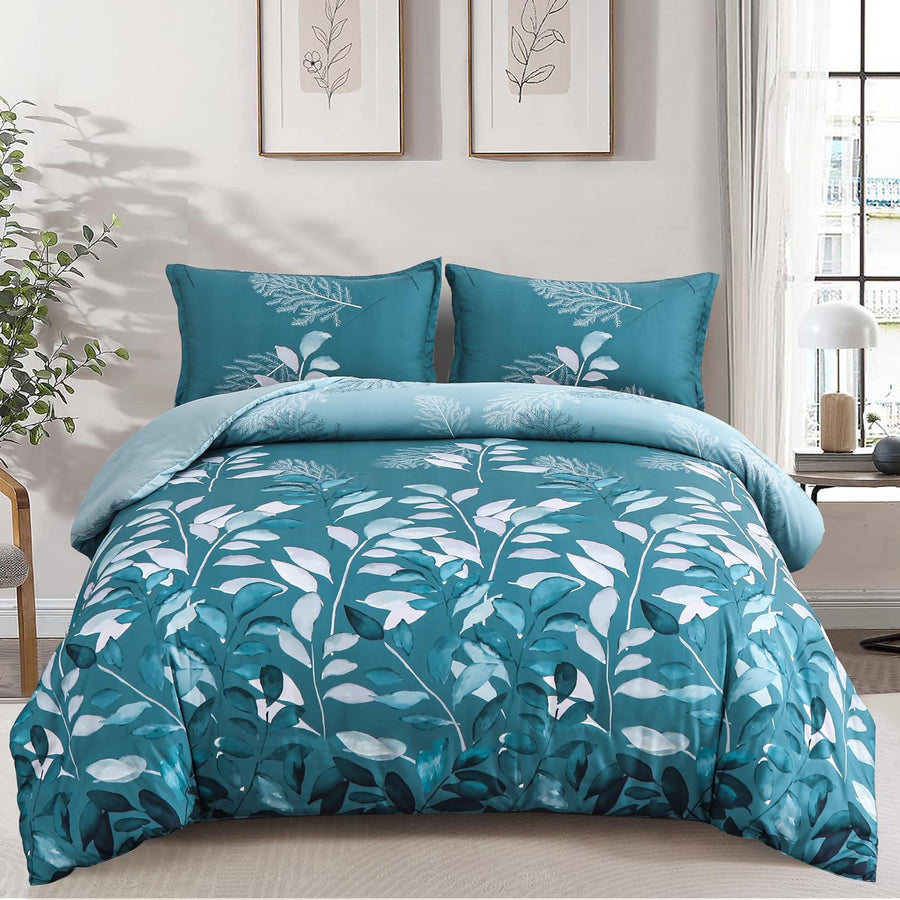 Teal Leaves-Bed Sheet Set