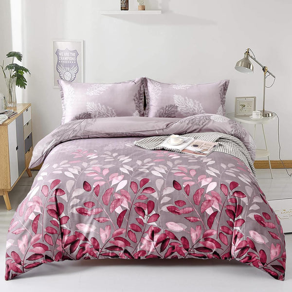 Pink Leaves-Bed Sheet Set