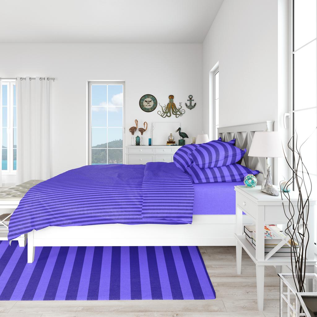 Light Blue Stripe Satin-Bed Sheet Set
