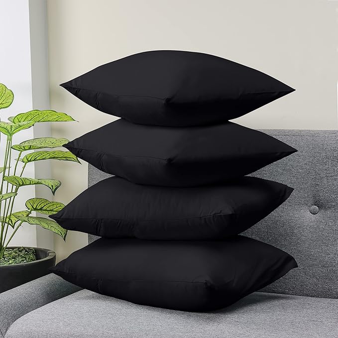 Black Plain Pillow Case-Pack of 4