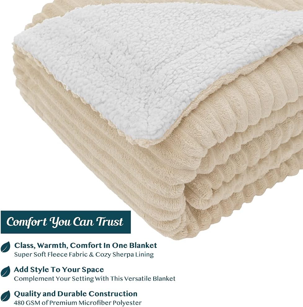 Cream Super Soft-Embossed Sherpa Blanket