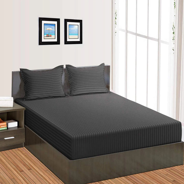 Charcoal Grey Stripe-Luxury Fitted Sheet