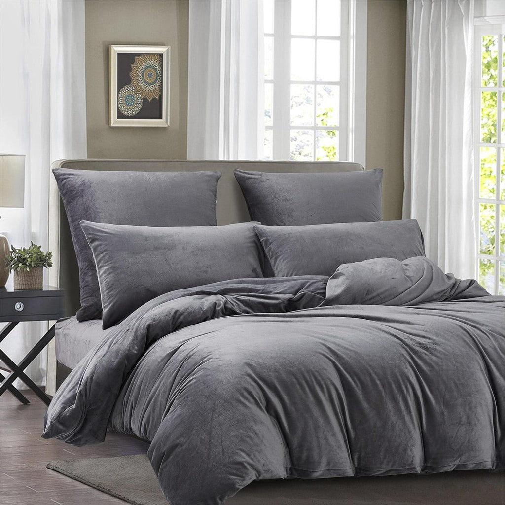 Light Grey Velvet-Bed Set 8 Pcs (Luxury)