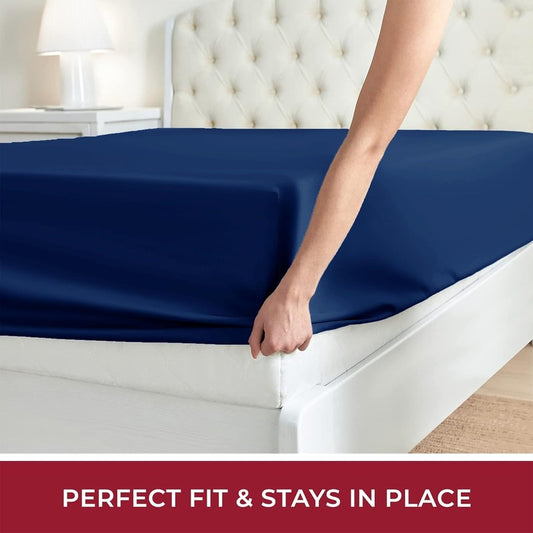 Ferrera Navy Blue-Fitted Sheet Set