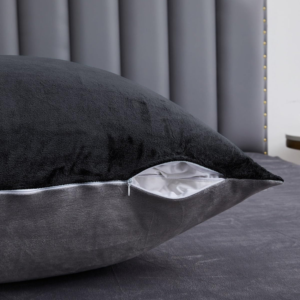 Black & Grey Velvet-Reversible Bed Set 8 Pcs (Luxury)