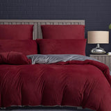 Maroon & Grey Velvet-Reversible Bed Set 8 Pcs (Luxury)