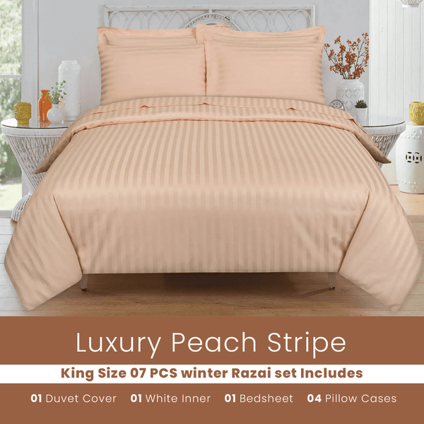 Peach Stripe - 7pcs Winter Razai/Quilt Set (Luxury)