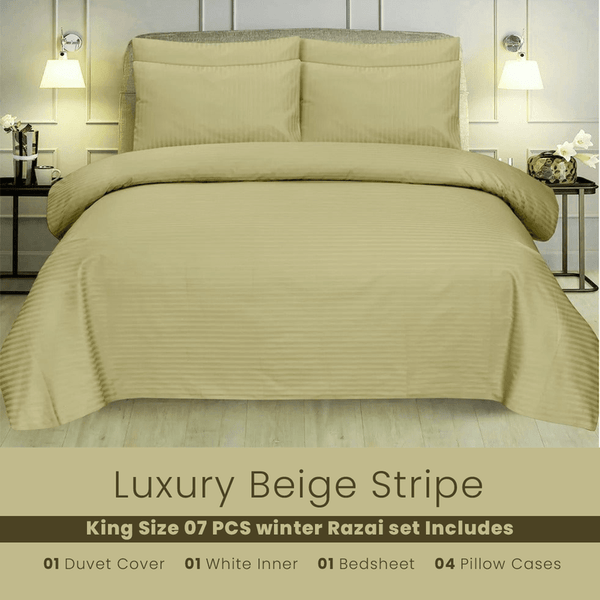 Beige Stripe - 7pcs Winter Razai/Quilt Set (Luxury)