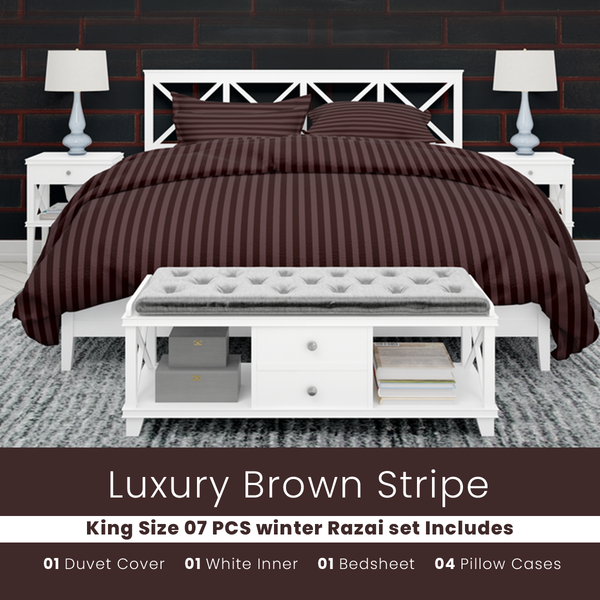 Brown Stripe - 7pcs Winter Razai/Quilt Set (Luxury)