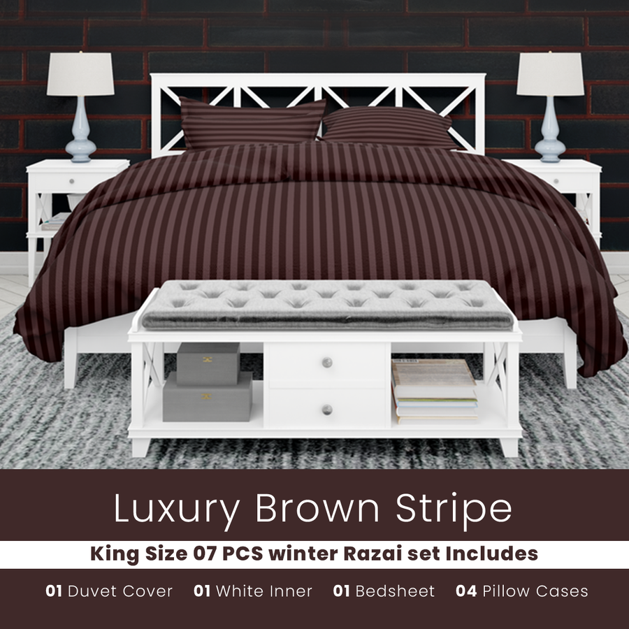 Brown Stripe - 7pcs Winter Razai/Quilt Set (Luxury)