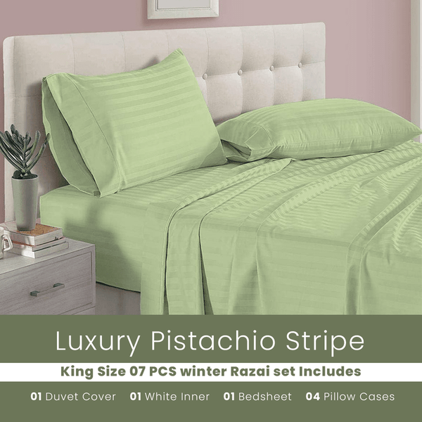 Pistachio Stripe - 7pcs Winter Razai/Quilt Set (Luxury)