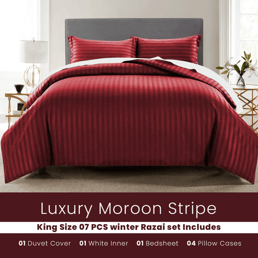Maroon Stripe - 7pcs Winter Razai/Quilt Set (Luxury)