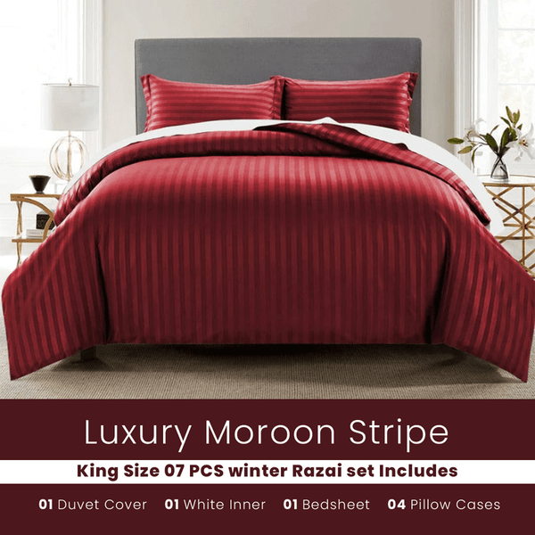 Maroon Stripe - 7pcs Winter Razai/Quilt Set (Luxury)