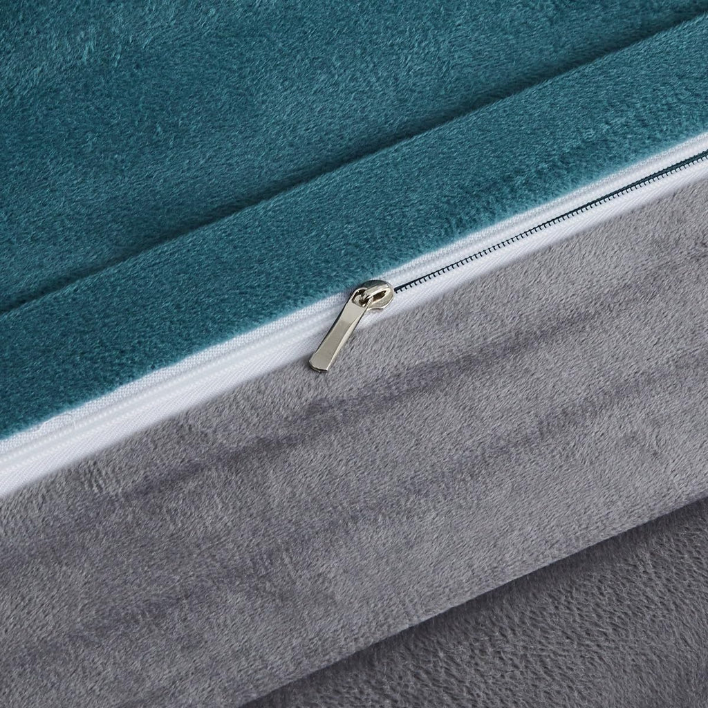 Teal & Grey Velvet-Reversible Bed Set 8 Pcs (Luxury)