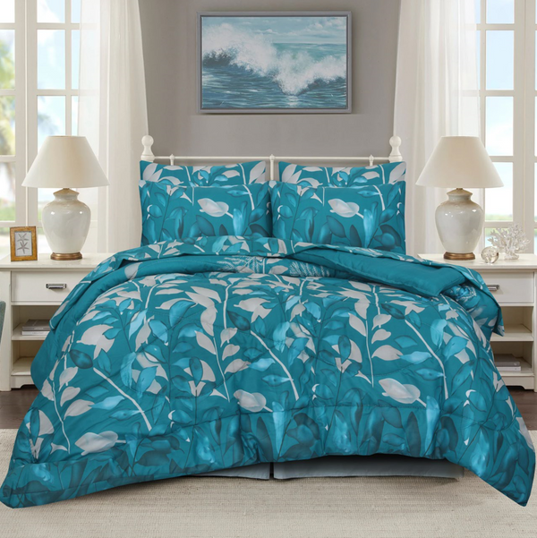 Teal Leaves - Summer Comforter Set