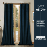 Navy Blue-Velvet Window Curtains (Ultra Soft)