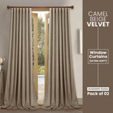 Camel Beige-Velvet Window Curtains (Ultra Soft)