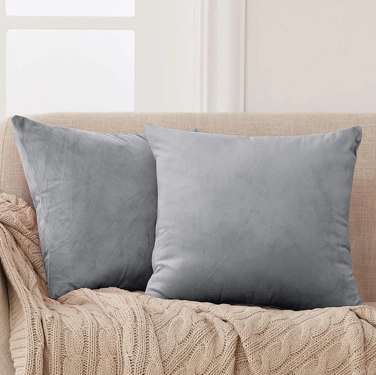 Light Grey-Velvet Cushion Covers Pack of Two