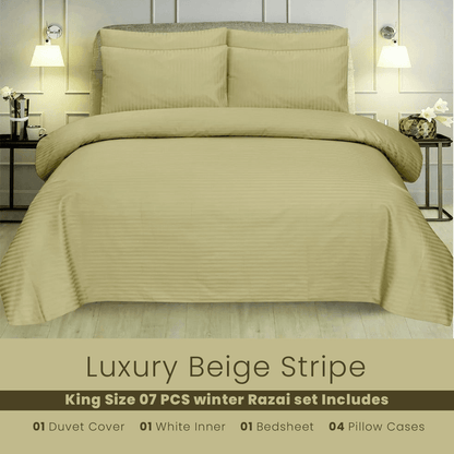 Beige Stripe - 7pcs Winter Razai/Quilt Set (Luxury) - Windsorlino.com