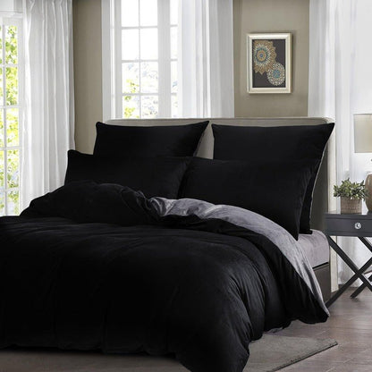 Black & Grey Velvet - Reversible Bed Set 8 Pcs (Luxury) - Windsorlino.com