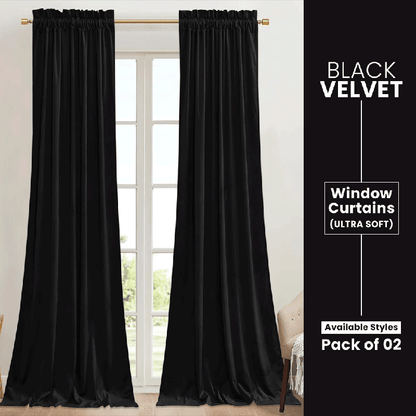 Black - Velvet Window Curtains (Ultra Soft) - Windsorlino.com