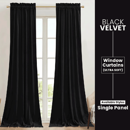 Black - Velvet Window Curtains (Ultra Soft) - Windsorlino.com