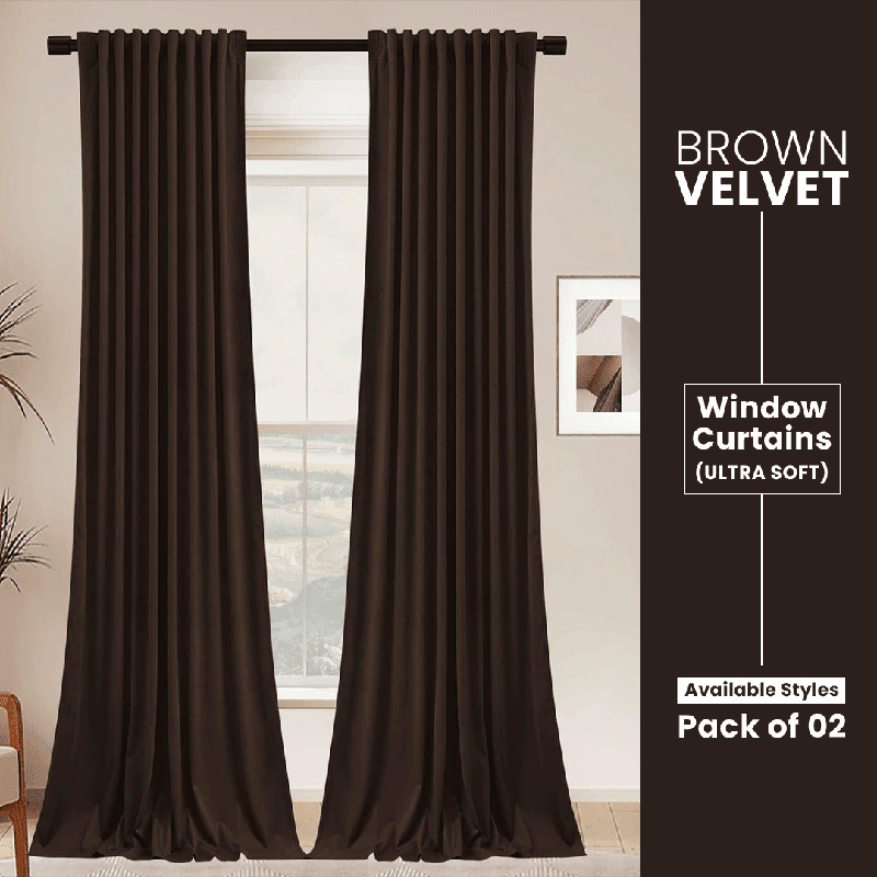 Brown - Velvet Window Curtains (Ultra Soft) - Windsorlino.com