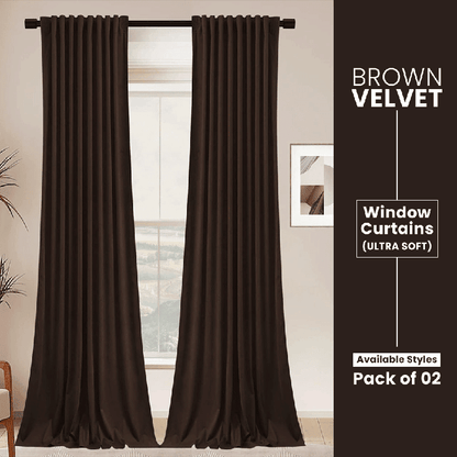 Brown - Velvet Window Curtains (Ultra Soft) - Windsorlino.com