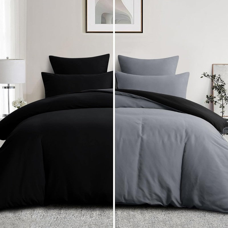 Ferrera Black & Grey (Reversible) Bed Set - Windsorlino.com