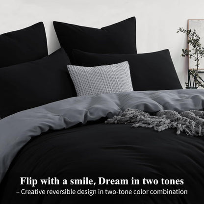 Ferrera Black & Grey (Reversible) Bed Set - Windsorlino.com